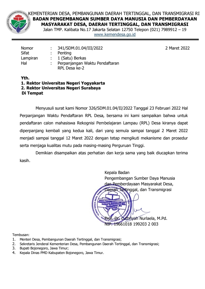 Resmi!! Perpanjangan Waktu Pendaftaran RPL Desa Ke-2
