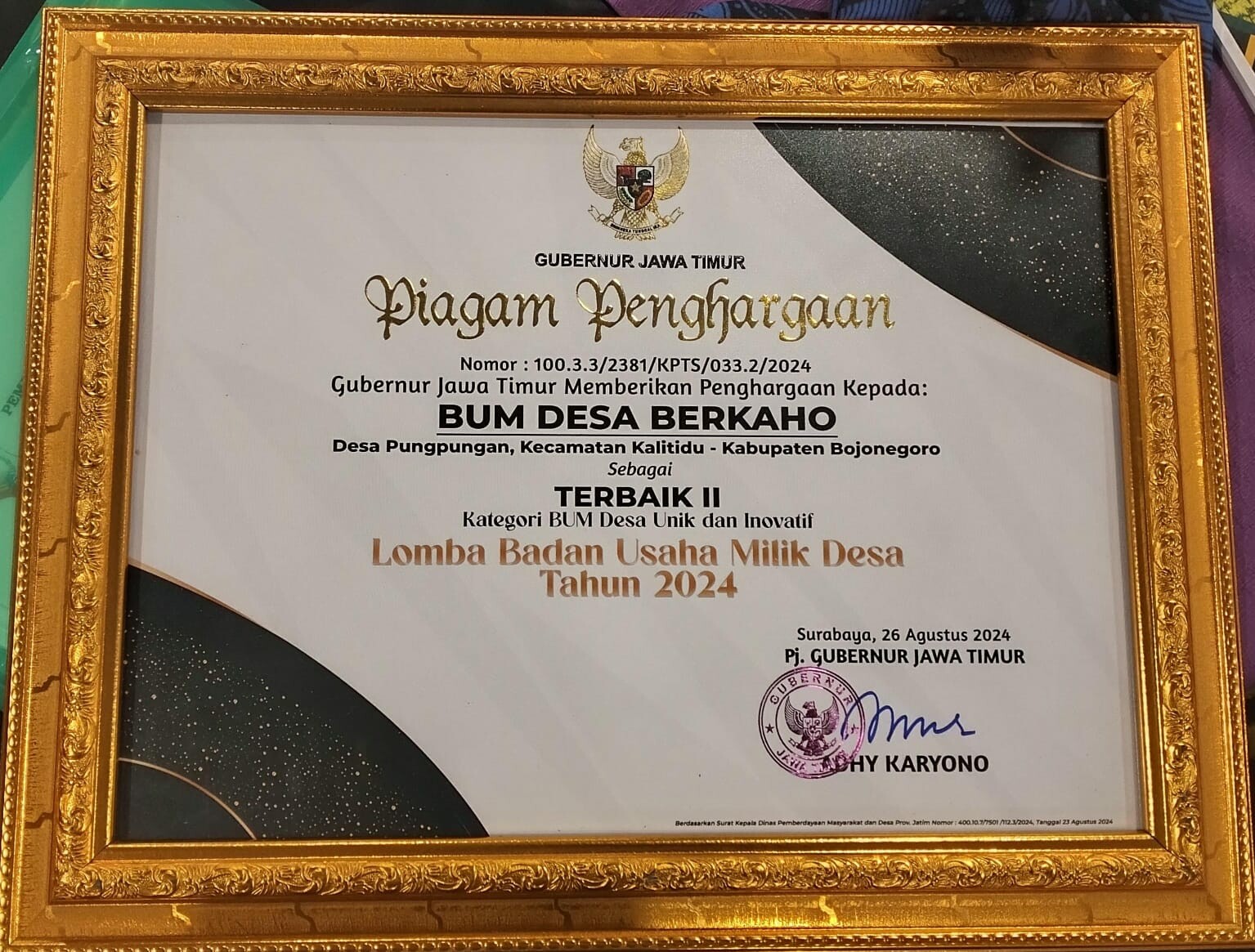 Unik dan Inovatif, BUM Desa Berkaho Pungpungan-Bojonegoro Raih Penghargaan Terbaik II Tingkat Jatim